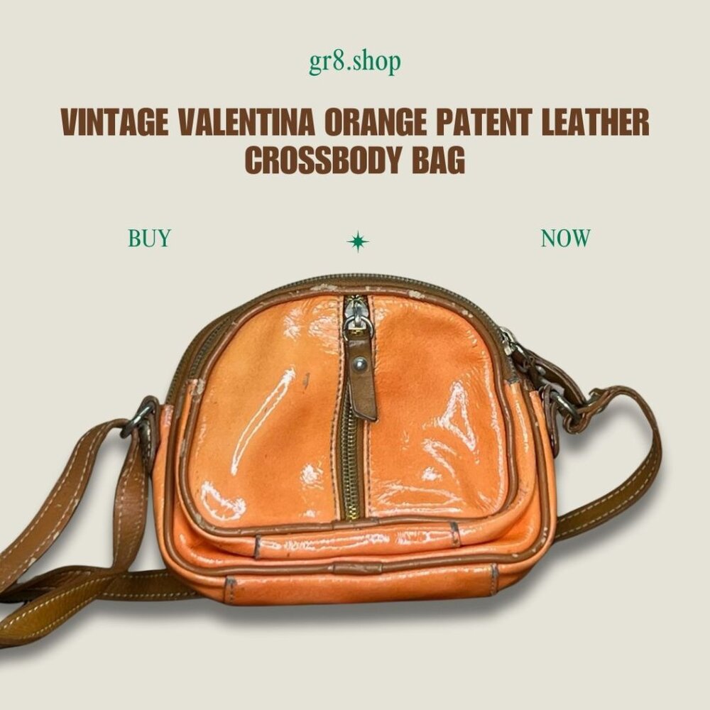 Vintage Valentina Orange Patent Leather Crossbody Bag With Adjustable Strap